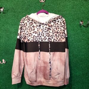 904 New Miss Sparkling Leopard Print Hoodie with Pink and Black Accents